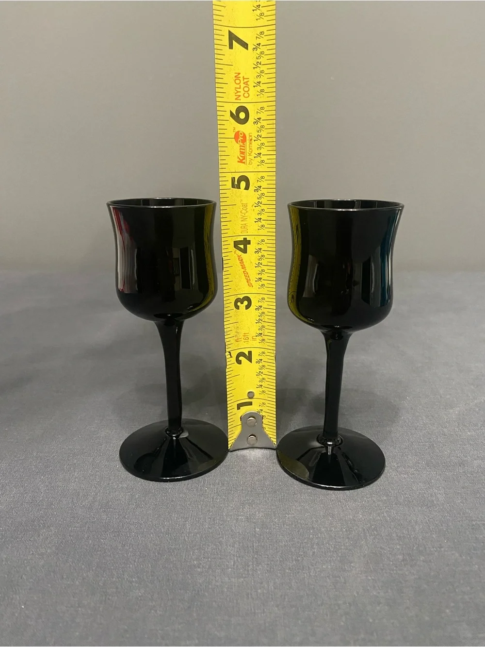 AMERICAN MANOR 2 ebony black glass cordial liqueur stemware amethyst MCM 1960-70